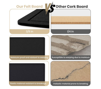 Bulletin Board - 35 x 17.5 inches Decorative Felt Pin Board - Cork Board Alternative for Wall - Foldable Photo Board Self-Adhesive Prayer Board with 20 Pushpins - Black