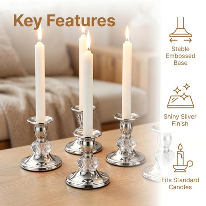 Candlestick Holders Taper Candle Holders, Candle Stick Candle Holder for Table Centerpiece, Wedding Reception, Festive Christmas Mantel Decoration or Home Decor (Silver, 3 Sets(6 Pcs))
