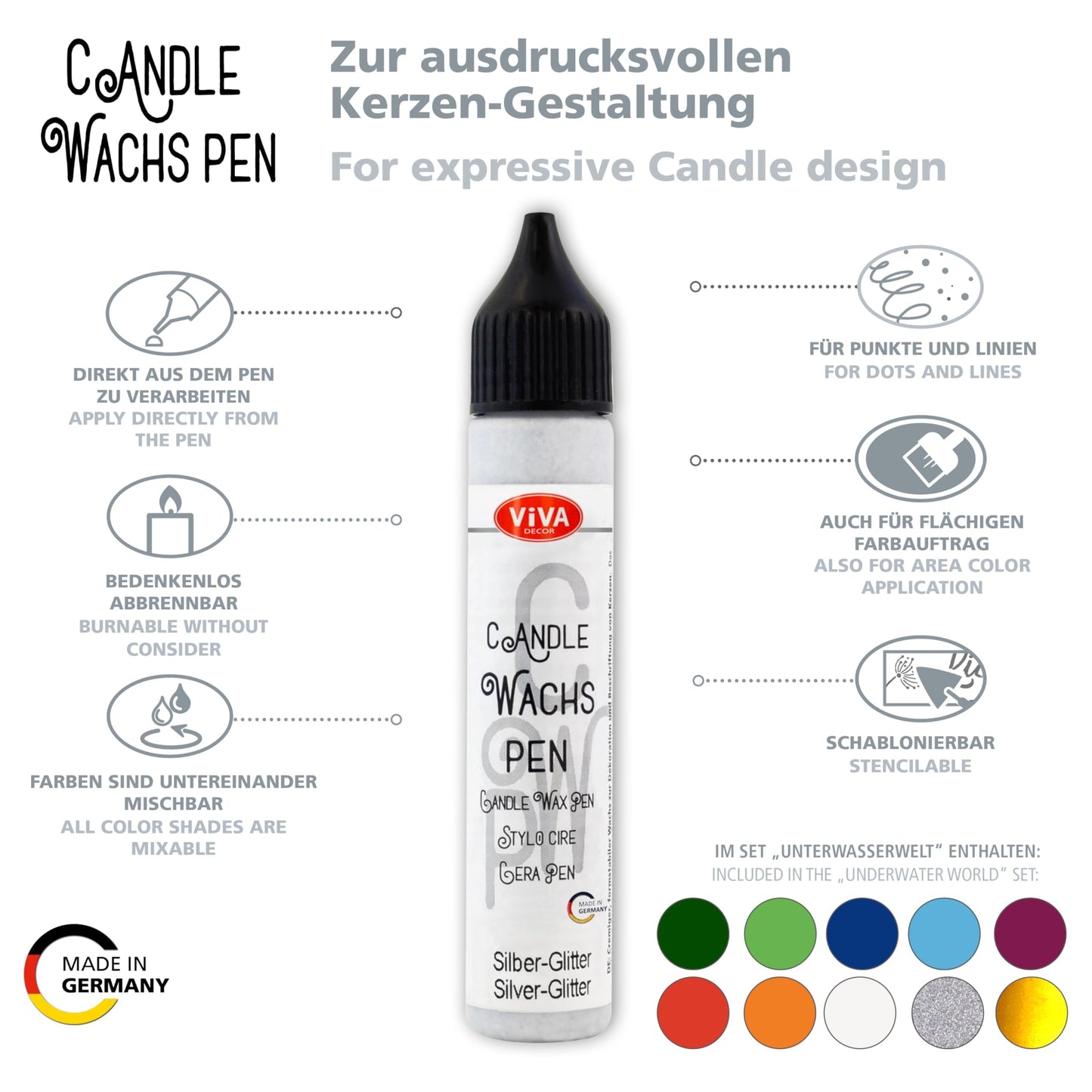 Viva Decor 10-Piece Wax Pen Set Underwater World - Brilliant Candle Painting for Creative Decorations and DIY Projects