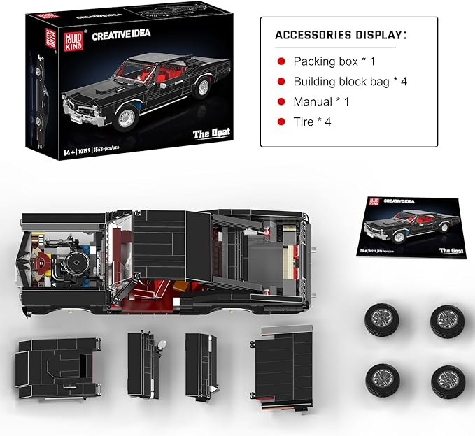 Mould King 10199 Sports Car Building Block Kits MOC Classic Vintage Car Model Building Sets Gift for Age 14+/Adult Collections Enthusiasts (1563+ Pieces Static Version)