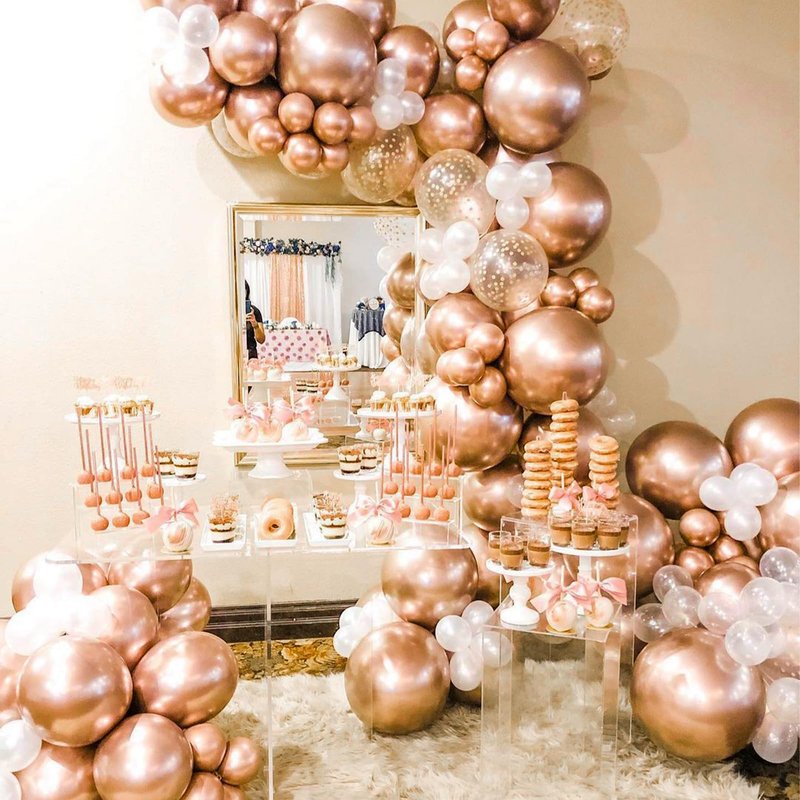 PartyWoo Rose Gold Balloons 50pcs 12 Inch Metallic Chrome Rose Gold Balloons for Wedding Anniversary Sweet 16 Baby Shower Bridal Shower Bridgerton Floral Birthday Party Decorations Rose Gold-G107