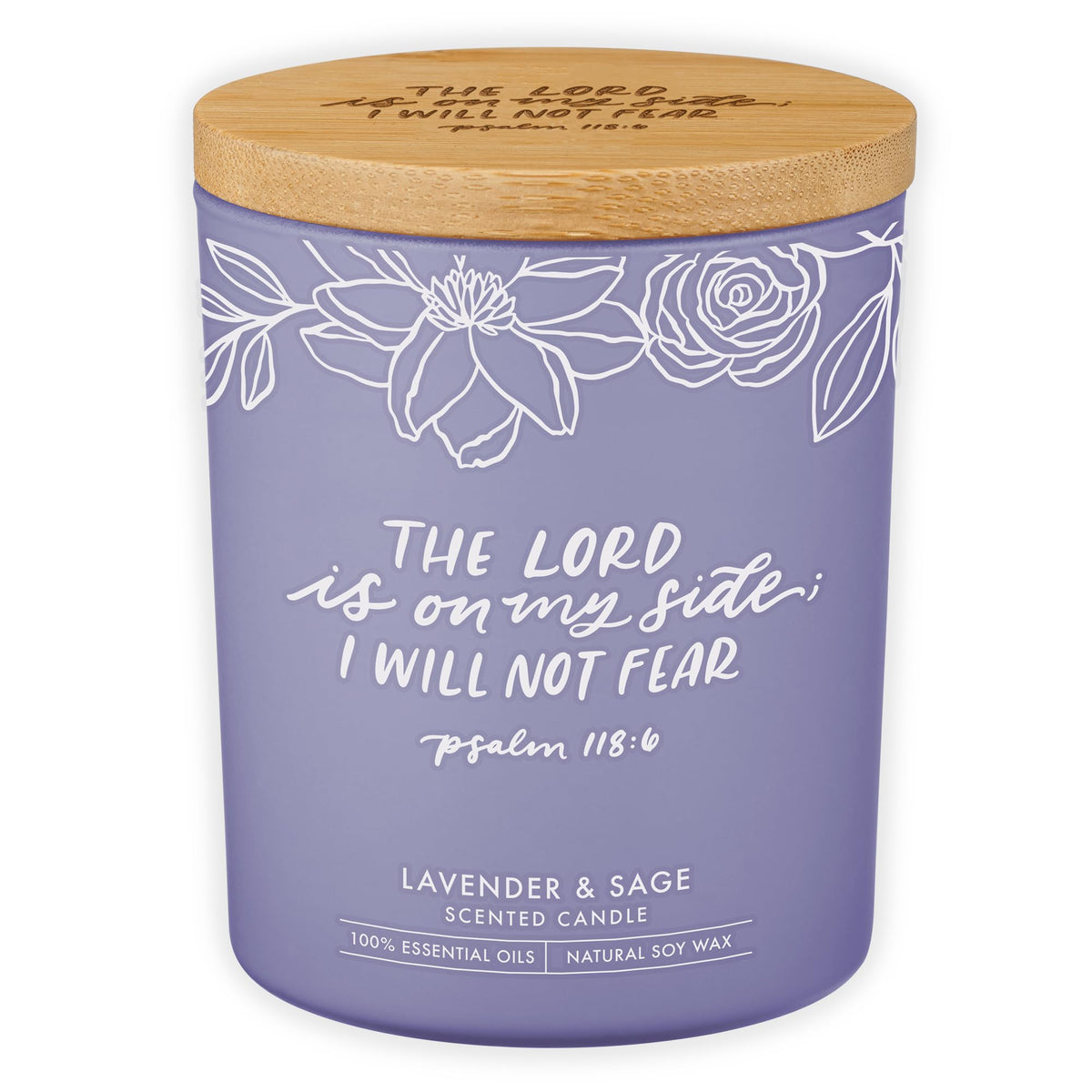Christian Art Gifts Soy Wax Scented Candle: Lavender & Sage Scent, Psalm 118:6 Bible Verse, Pure Essential Oils, 4.5 oz, Up to 20 Hours Burn Time, Glass Jar w/Bamboo Lid, Encouragement Gift for Women