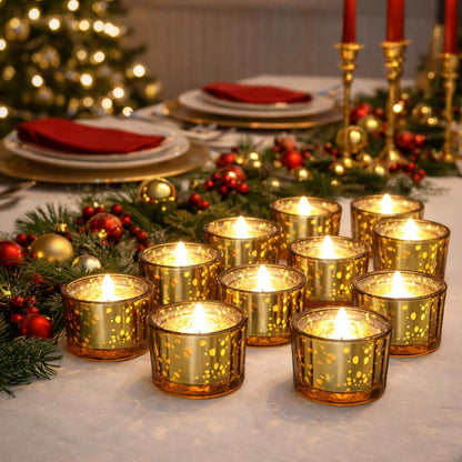 Mumufy 50 Pcs Glass Tealight Candle Holder Ribbed Votive Candle Holder for Centerpiece Wedding Proposal Spa Aromatherapy Meditation Home Decor (Gold)