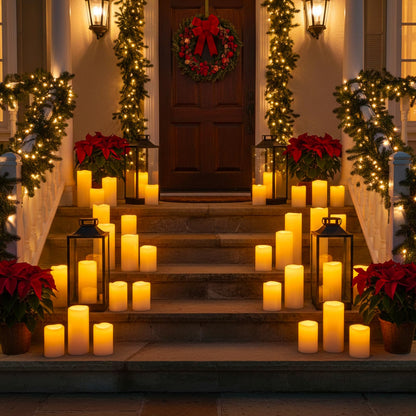 Lumeavetra 6" 8" 10" x 4" Large Waterproof Outdoor Flameless Candles Battery Operated LED Pillar Candles for Indoor Outdoor Lanterns, Ivory, Long Lasting, Set of 3