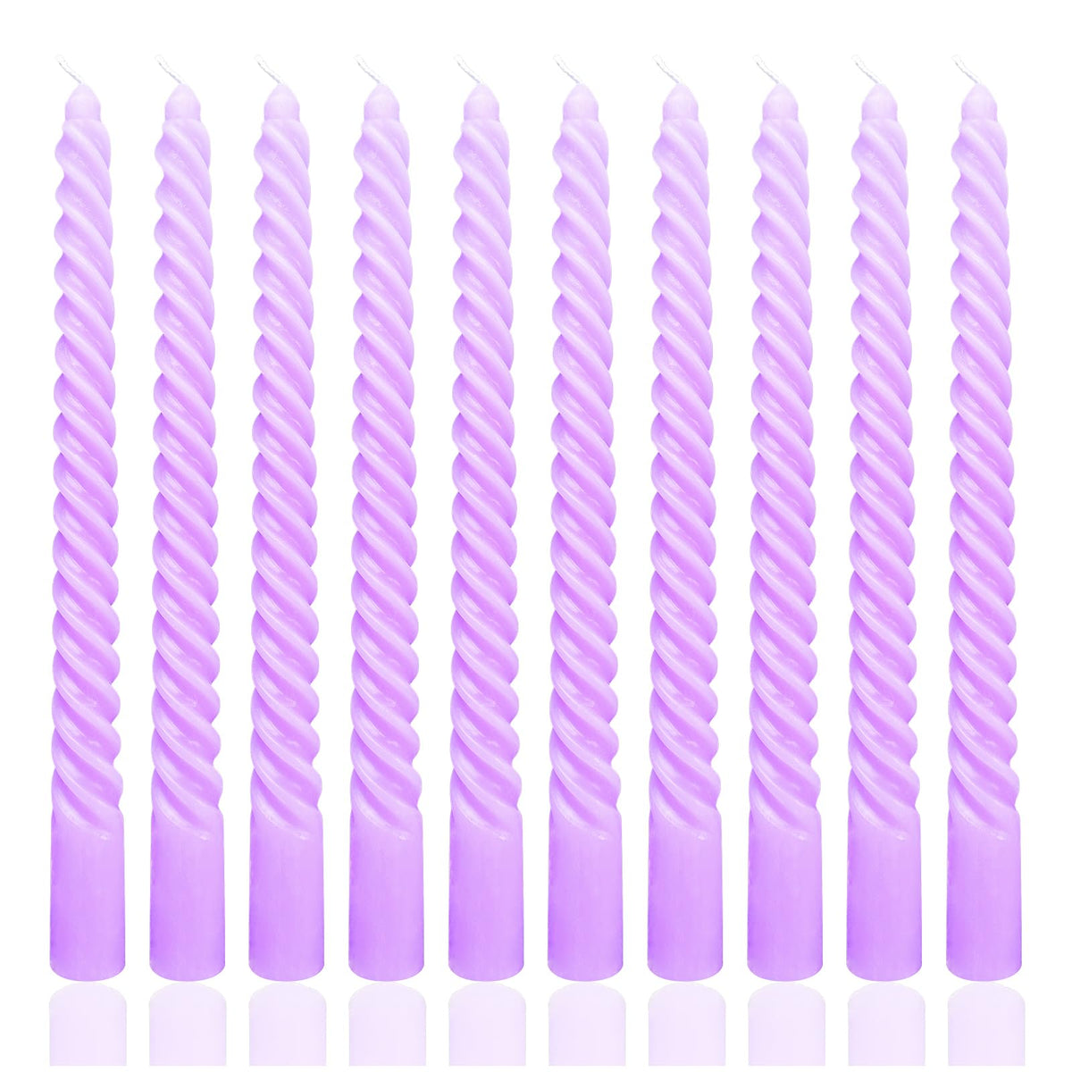 10 Inch Lavender Purple Spiral Taper Candle Set, 10 Pack Unscented Dripless Candlesticks for Dinner Party Wedding and Home Decoration