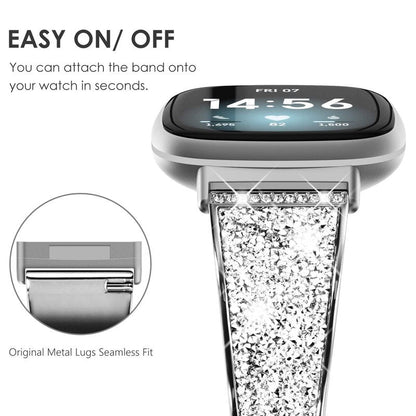 NewWays Compatible with Fitbit Versa 3/ Fitbit Versa 4 Band for Women, Crystal Bling Jewllery Bangle Compatible for Fitbit Versa 3 4 Sense Sense 2, with Stopper Toggle Closure, Silver