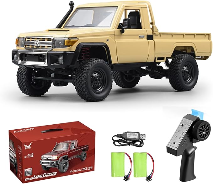 RC Truck 1/12 RC Rock Crawler MN-82 4x4 Off Road RC Pickup Truck 2.4GHz Proportional Throttle Steering All Terrain Remote Control Car RTR with Headlights and 2 Batteries for Adults (Yellow)