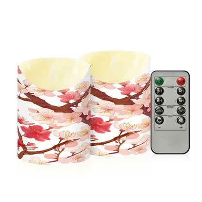 ALAZA Flower Multiple Pink Flickering Flameless Candles Battery Operated with Remote Timer,Tea Light Candles LED Pillar Votive Set of 2 for Outdoor Indoor Decorations 3" x3.9"