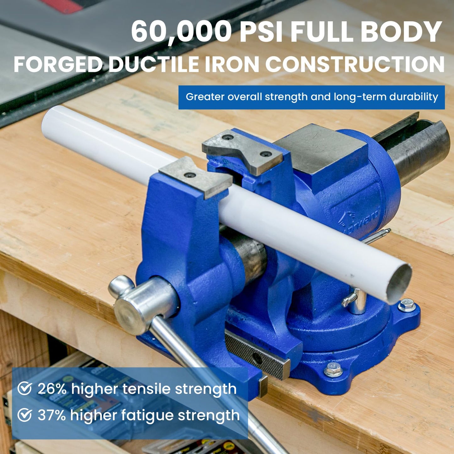 Forward Bench Vise 6 Inch with 3 Pcs Pipe Wrench Set