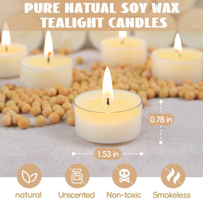Soy Tealight Candles 120 Pack, 6 Hours Long Burning,3 inch White Floating Candle, 60 Pack