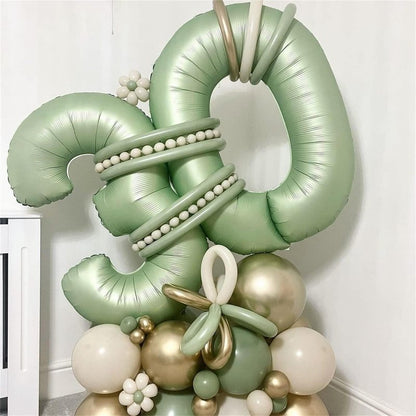 Sage Green Number 6 Balloons, 40 In Large Olive Green Number 6 Foil Helium Balloons for Girls Women, Self Inflating Number Balloons 0-9 for Men Boys 6th 16th Birthday Jungle Safari Party Decoration