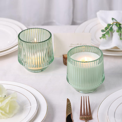 simeitol 13 OZ Light Green Large Candle Jars for Making Candles - 6 Pack Glass Candle Jars Bulk with Vertical Striped, Candle Vessels Supplies with Bamboo Lids and Candle Wick Kit, for DIY & Home