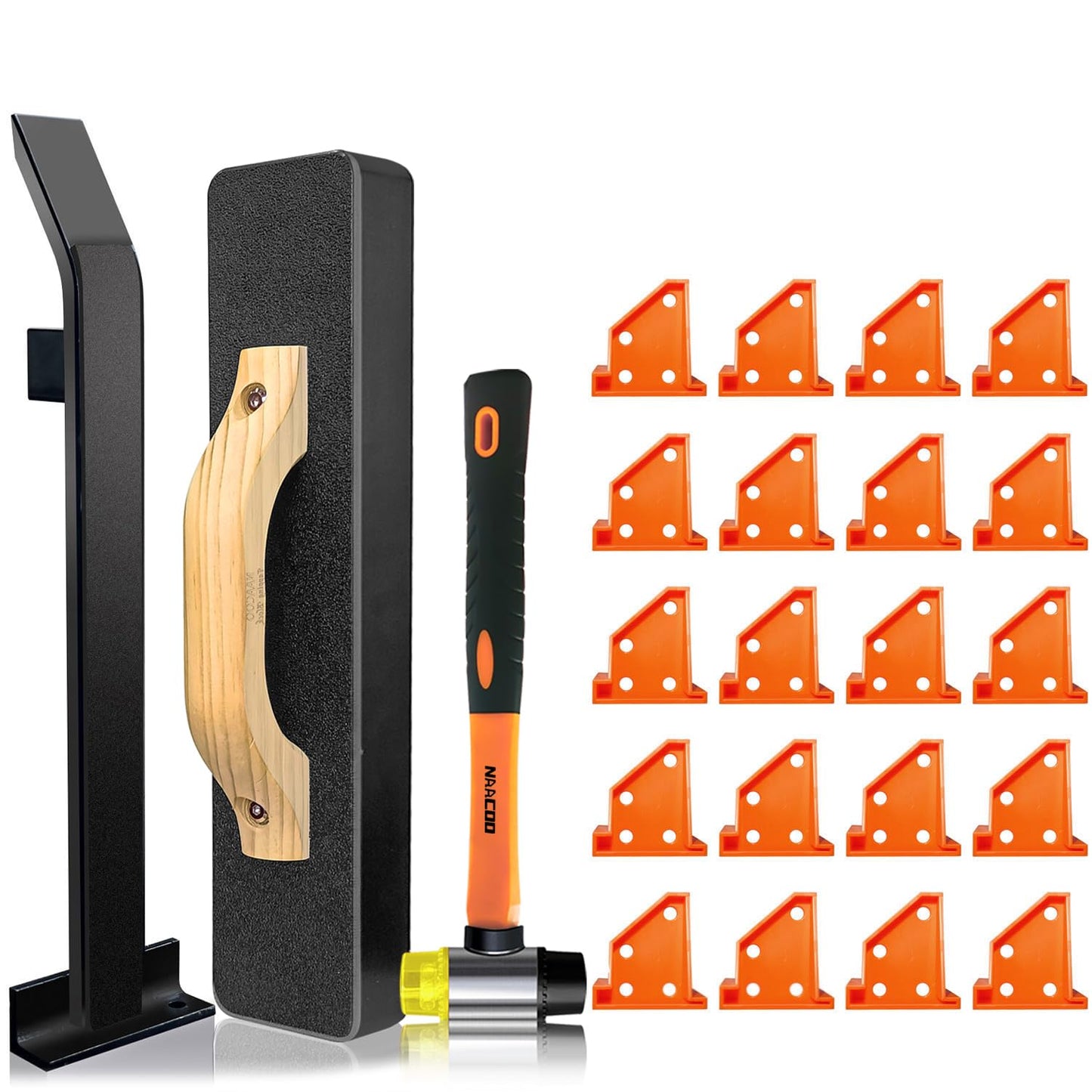 NAACOO Laminate/Vinyl Flooring Tools, Heavy Tapping Block - Knock 1-2 Times, Heavy Pull Bar, 20pc Upgrade Flooring Spacers, Rubber Mallet - Professional 6 in 1 Floor Installation Kit.