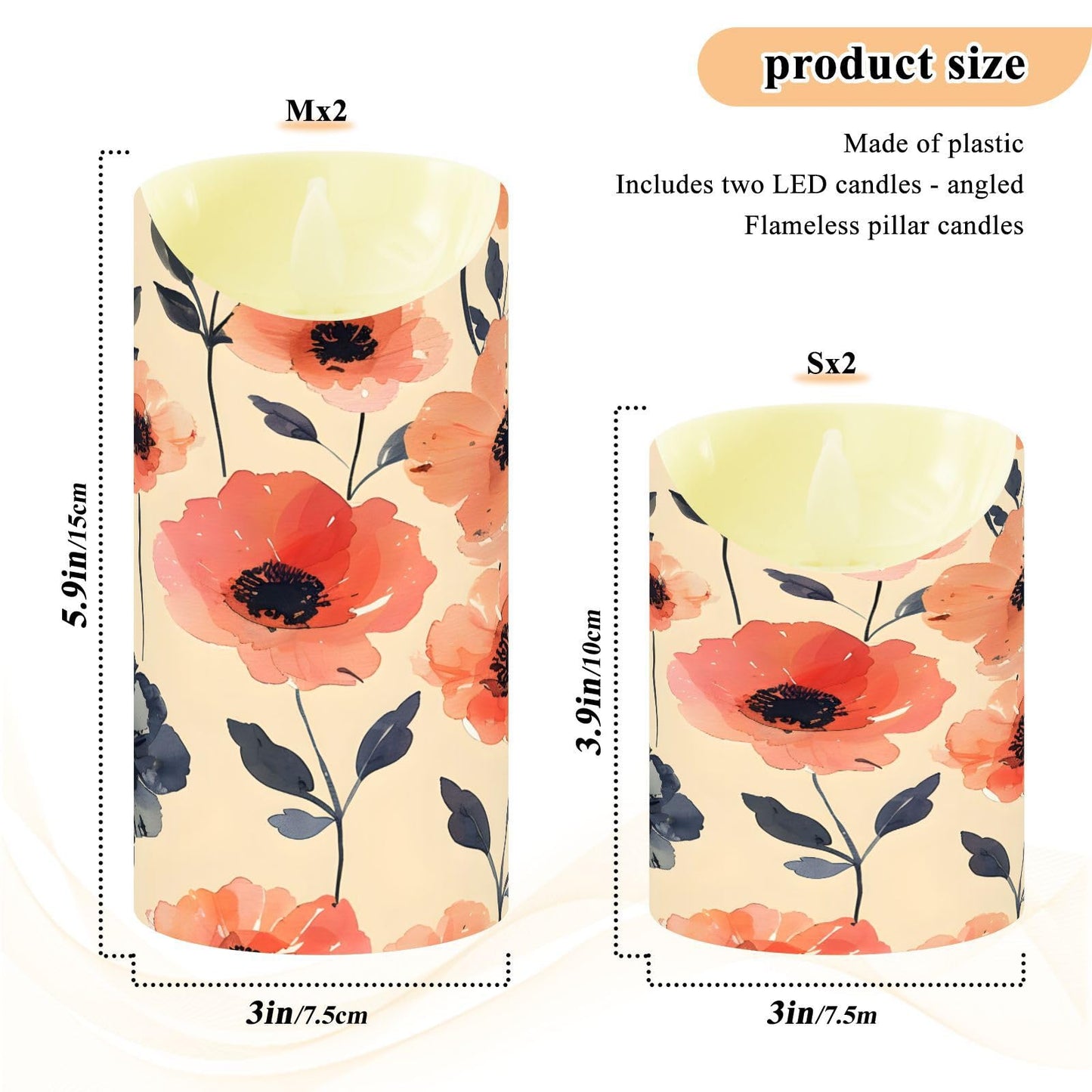 ALAZA Flower Pink White Red Black Flickering Flameless Candles Battery Operated with Remote Timer,Tea Light Candles LED Pillar Votive Set of 2 for Outdoor Indoor Decorations 3" x3.9"