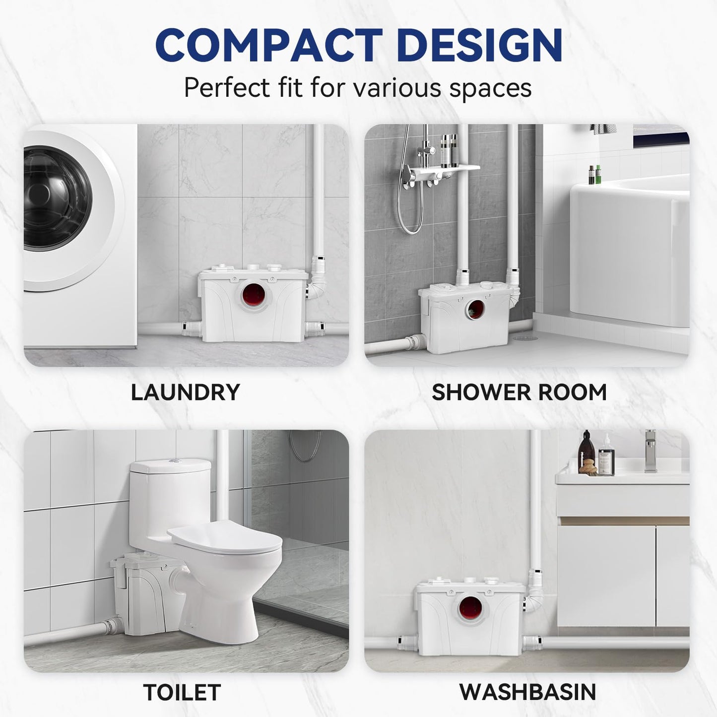 900W Macerator Pump Toilet Pump Upflush to 29.5FT 2200GPH Utility Sink Pump with 4 Water Inlets 1 Outlets Macerating Toilet System for Toilet Sink Shower Laundry Kitchen Basement