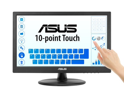 ASUS 15.6” 1080P Touch Monitor (VT169HE) - Full HD, 10-Point Touchscreen, IPS, Wide Viewing Angle, Frameless, Eye Care, Flicker Free, Low Blue Light, HDMI, Windows 11 Compliance, VESA Mountable