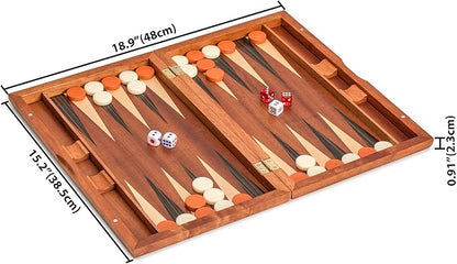 Yellow Mountain Imports Wooden Inlaid Backgammon Game Set Pasadena - Classic Strategy Board Game Set with Acrylic Playing Pieces &amp Wooden Dice Cups 15-inch Board