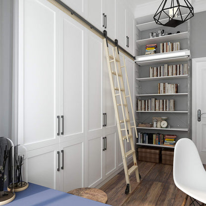 DIYHD 16FT Rustic Black Sliding Library Ladder Hardware,Bottom Wheel with Brake (No Ladder)