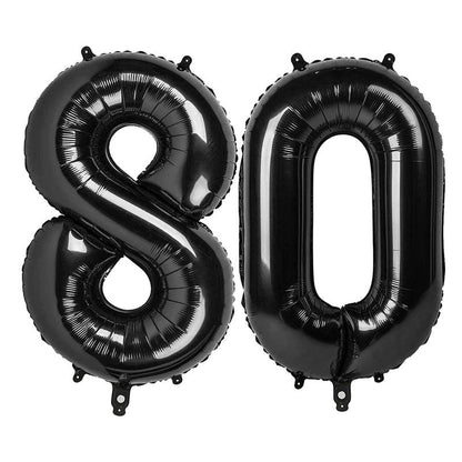 Black Number 80 Balloon 40 inch, 80 Number Balloons, 80th Black Birthday Decorations, 80 Year Old Women Men Party Supplies