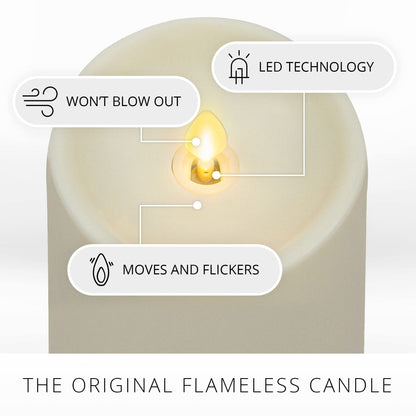Luminara Outdoor Flameless LED Ivory Candle Melted Edge 3.75" x 5" Real Moving Flame Battery Operated Timer Plastic Weather-Resistant