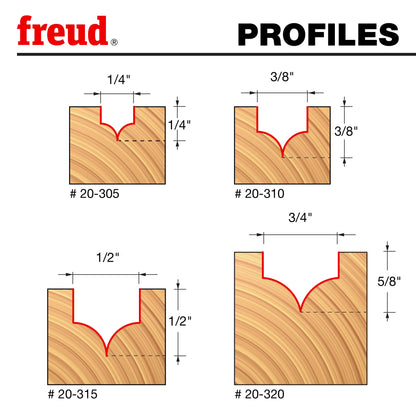 Freud 4 Piece Radius "V" Groove Bit Set with 1/4" shanks (87-115)