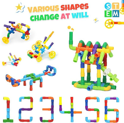 Ggiibro STEM Building Toy for Toddlers 106Pieces Tube Pipe ToyEducational Preschool Game for 3+ YearsLearning Building Blocks Play with Storage Box Gift KitMontessori Toys for Boys &amp Girls