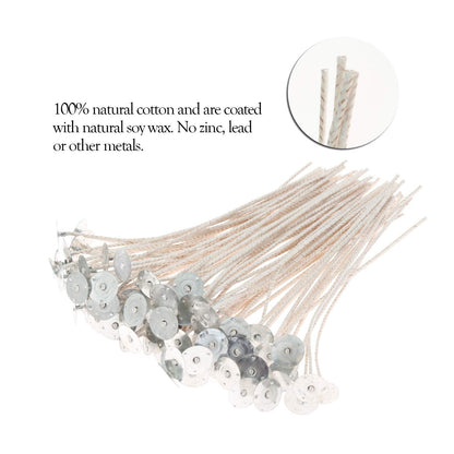 MILIVIXAY 100pcs 8inch Soy Candle Wicks for Candle Making - Coated with Natural Soy Wax, Low Smoke - Cotton Threads Woven with Paper -Thick Candle Wick with Base.