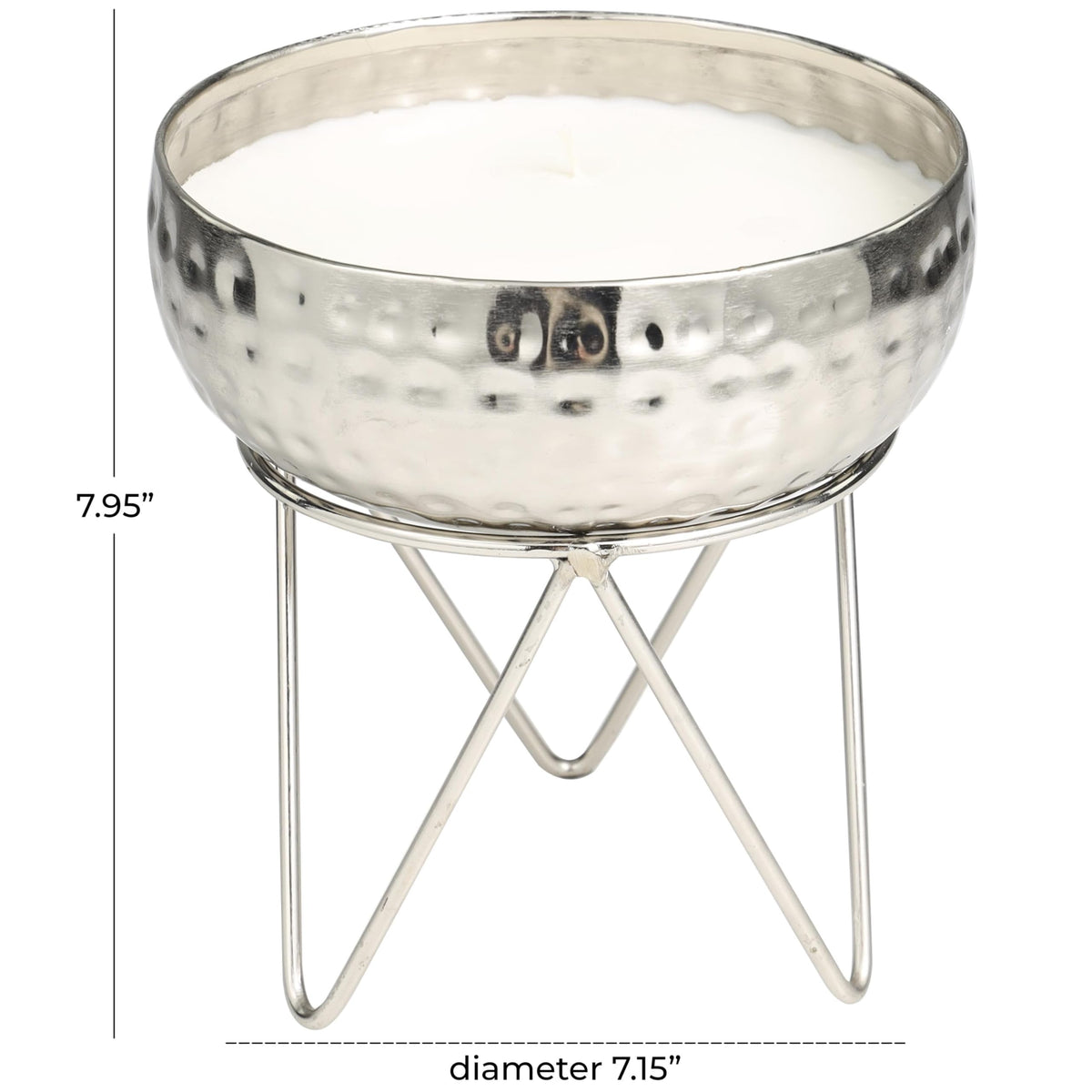 Deco 79 Metal Campfire Scented Hammered 30 oz 3 Wick Candle with White Wax, 7" x 7" x 8", Silver