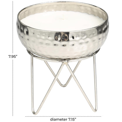 Deco 79 Metal Campfire Scented Hammered 30 oz 3 Wick Candle with White Wax, 7" x 7" x 8", Silver