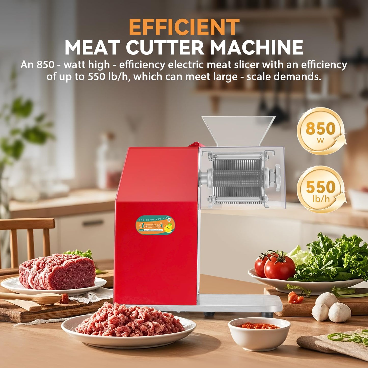 Newhai 850W Meat Cutter Machine, Commercial Meat Cutting Machine 5mm/0.2inch Heavy Duty, Stainless Steel Meat Slicer Shredder Restaurant, for Boneless Meat Soft Vegetables