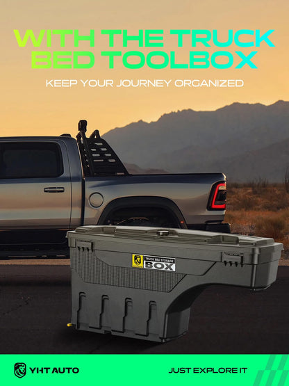 YHTAUTO Truck Bed Storage Tool Box Lockable Compatible with 2016-2023 Nissan Titan & Titan XD, Driver Side, Not Fit the UTILI-TRACK System, Not Fit Titan Box, Swing Waterproof Wheel Well Toolbox