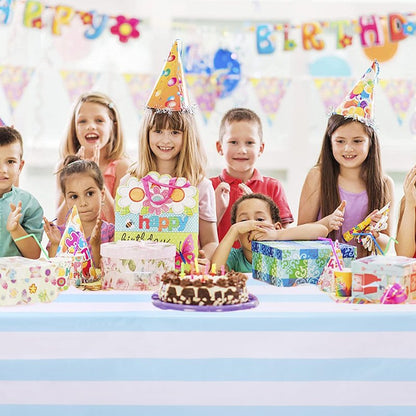 Kesfey 3 Packs Light Blue and White Vertical Striped Table Cloth 54 x 108 Inches Bluey Stripe Table Cover Disposable Plastic Beach Tablecloths Waterproof Rectangle Picnic Tablecover for Birthday Party
