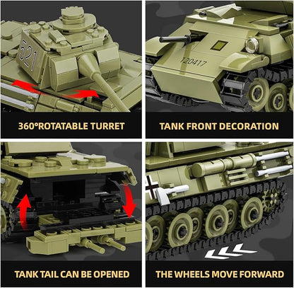 Panther Tank Building Set Compatible with Lego Military Tank WW2 Army Toys Historical Collection Model for Military Fans Gifts for Teens Kids Boys 8-14 (638PCS)