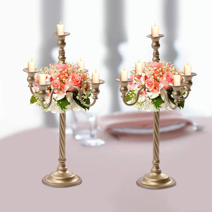 Gold Candelabra,Tall Metal Candle Holder Table Centerpieces 5-Arm Taper Candlestick Floral Flower Floor Candle Stand for Wedding Party Event Room