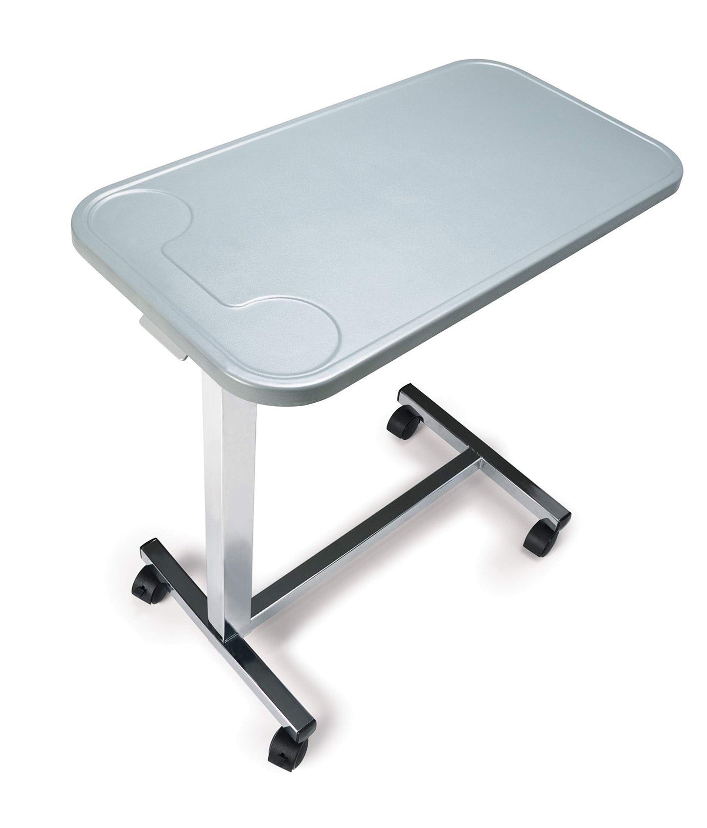 Lumex Modern Overbed Table with Wheels – Height Adjustable Bedside Table for Home or Hospital Use, Grey