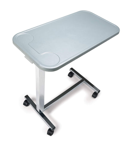 Lumex Modern Overbed Table with Wheels – Height Adjustable Bedside Table for Home or Hospital Use, Grey