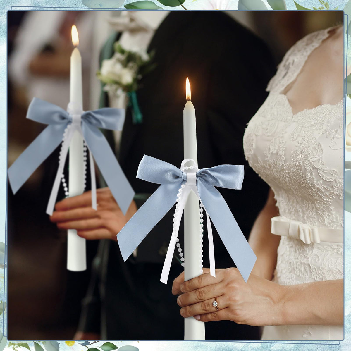 Conelist 3 Pcs Unity Candles for Wedding with Satin Bow and Glass Candle Holder Coquette Unity Pillar and Taper Candles Set Wedding Ceremony Reception Decor for Formal Events Church(Dusty Blue)