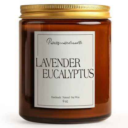 Putart Lavender & Eucalyptus Scented Candles for Home, Natural Soy Wax Aromatherapy Non Toxic Candle Gifts for Women Men, Home Fragrance Decoration Glass Jar Candle for Meditation and Relaxation (9oz)