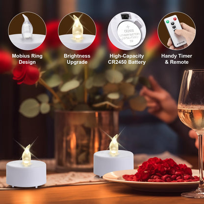 Mookray 24Pack Remote Control LED Tea Lights Battery Operated Flameless Candles Realistic and Bright Flickering Long Lasting 400 Hours Electric Candles for Christmas Home Party Wedding Decor (White)