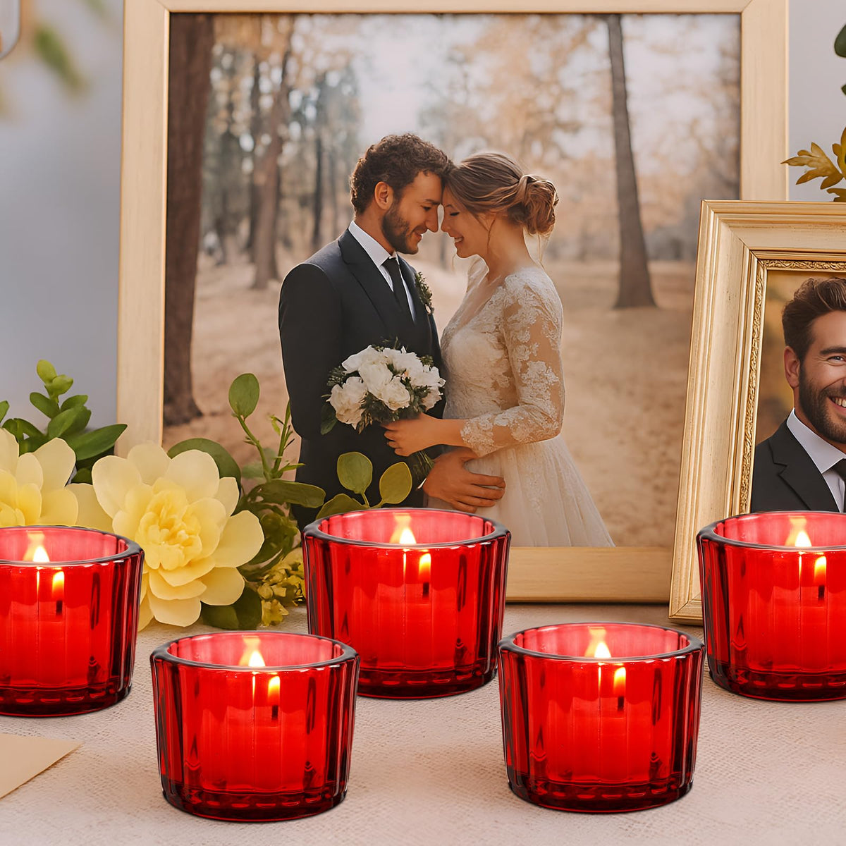Mumufy 50 Pcs Glass Tealight Candle Holder Ribbed Votive Candle Holder for Centerpiece Wedding Proposal Spa Aromatherapy Meditation Home Decor (Red)