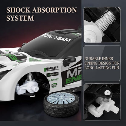 RC Drift Car Remote Control Car 2.4GHz 1:24 Scale 4WD 15KM/H High Speed Model Vehicle LED Lights Drifting Tire Racing Sport Toy for Adult Boys Girls Kids Gift 2Pcs Rechargeable Batterie