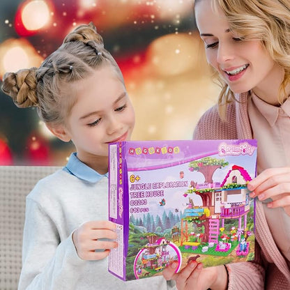 HOGOKIDS Tree House Friends Building Set with LED Light - Girl House Forest Building Block Toy Kit Birthday Valentines Day Gifts for Kids Girls Boys Age Age 6-12+ Years