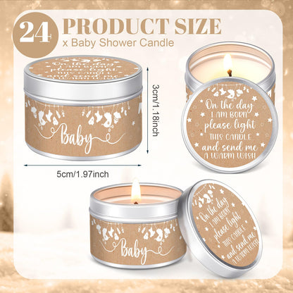 MTLEE 24 Pcs Kraft Paper Baby Shower Party Favors Candles Lavender Scented Baby Shower Favors for Guests Rustic Tealights Candles Gender Reveal Return Gifts (1.2 oz, Khaki)