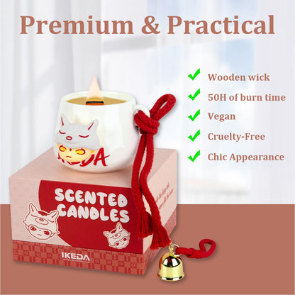 Ikeda Unique Candle Gift for Women & Men, Coconut, Milk&Vanilla Scented Candle for Home, 10.23oz Wood Wick Aromatherapy Candle, Vegan & Cruelty-Free, Coconut & Soy Blend Wax