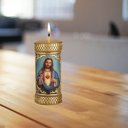 Needzo Sacred Heart of Jesus Prayer Candle, Devotional Unscented Pillar Candles Decoration for Churches or Homes, 4.75 Inches
