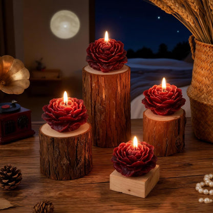 4 Packs Red Low Temperature Tea Lights Candle, Wax Play Red Rose Shaped Candle for Weddings and Valentine's Day, Engagement Proposals, Candlelit Dinners Decor
