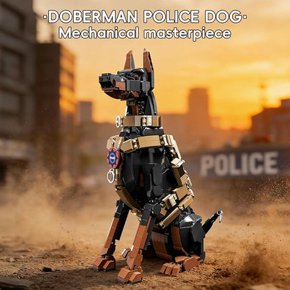 Doberman Pinscher Building Set 1376 Pieces Realistic Police Dog K9 Model Kit with Tactical Harness Large Sitting Animal Pet Construction Toy Guardian Statue Gift for Dog Lovers &amp Adults
