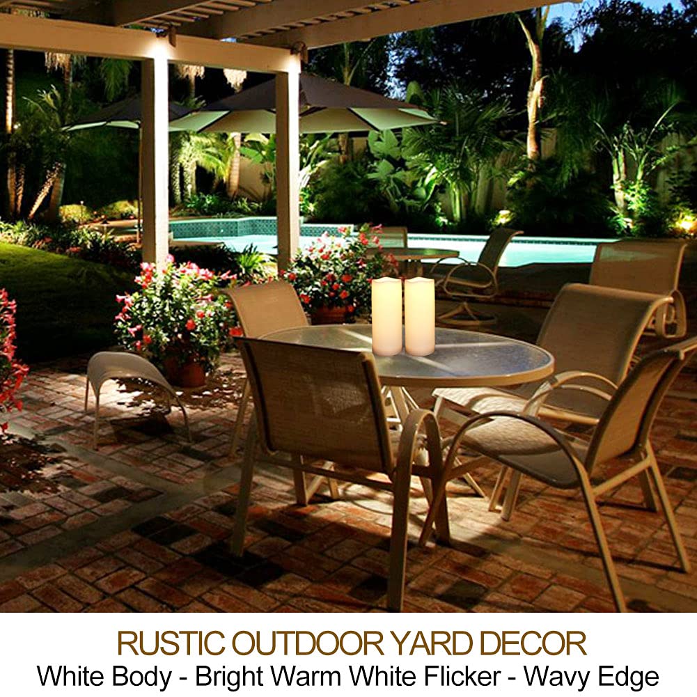 HOME MOST Pack of 2 Outdoor LED Pillar Candles 3x7 White with Timer and Remote - IP65 Waterproof Battery Operated LED Pillar Candles - Flickering Flameless Candle Unscented for Outside