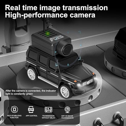 GoolRC WLtoys 6406-C Mini RC Car 2.4GHz 1:64 Scale FPV Remote Control Car with Camera 720P APP Control Rear Drive Vehicle with 2 Trailers and LED Lights for Adults (Black)
