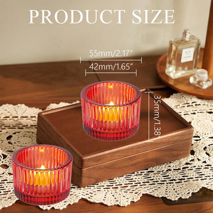 2 Pcs Tealight Candle Holder,Votive Candle Holders Glass Candle Holders Tea Lights Candle Holder for Table Centerpiece Decor Party&Home,Wedding Deco (Red)